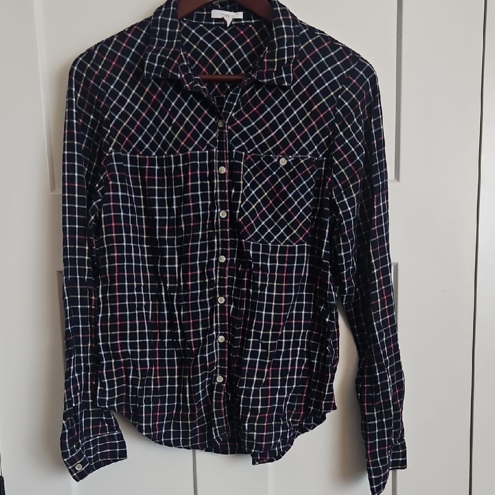 Maurices Navy Plaid Button Down Shirt, Size Large